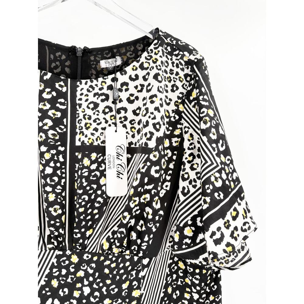 CHI CHI LONDON Curve Vida Mix Animal Print Dress Size 18 Monochrome NEW - Picture 2 of 7